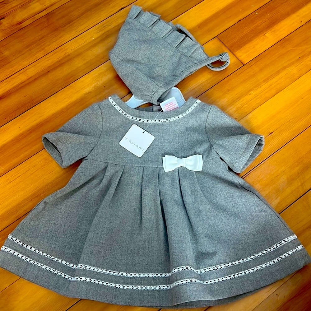 Beautiful TAHARI baby girl dress with bonnet.